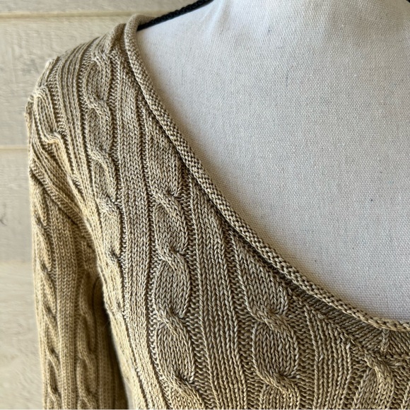 Vintage Ralph Lauren V-Neck Cable Knit Sweater Linen Beige - Picture 4 of 9